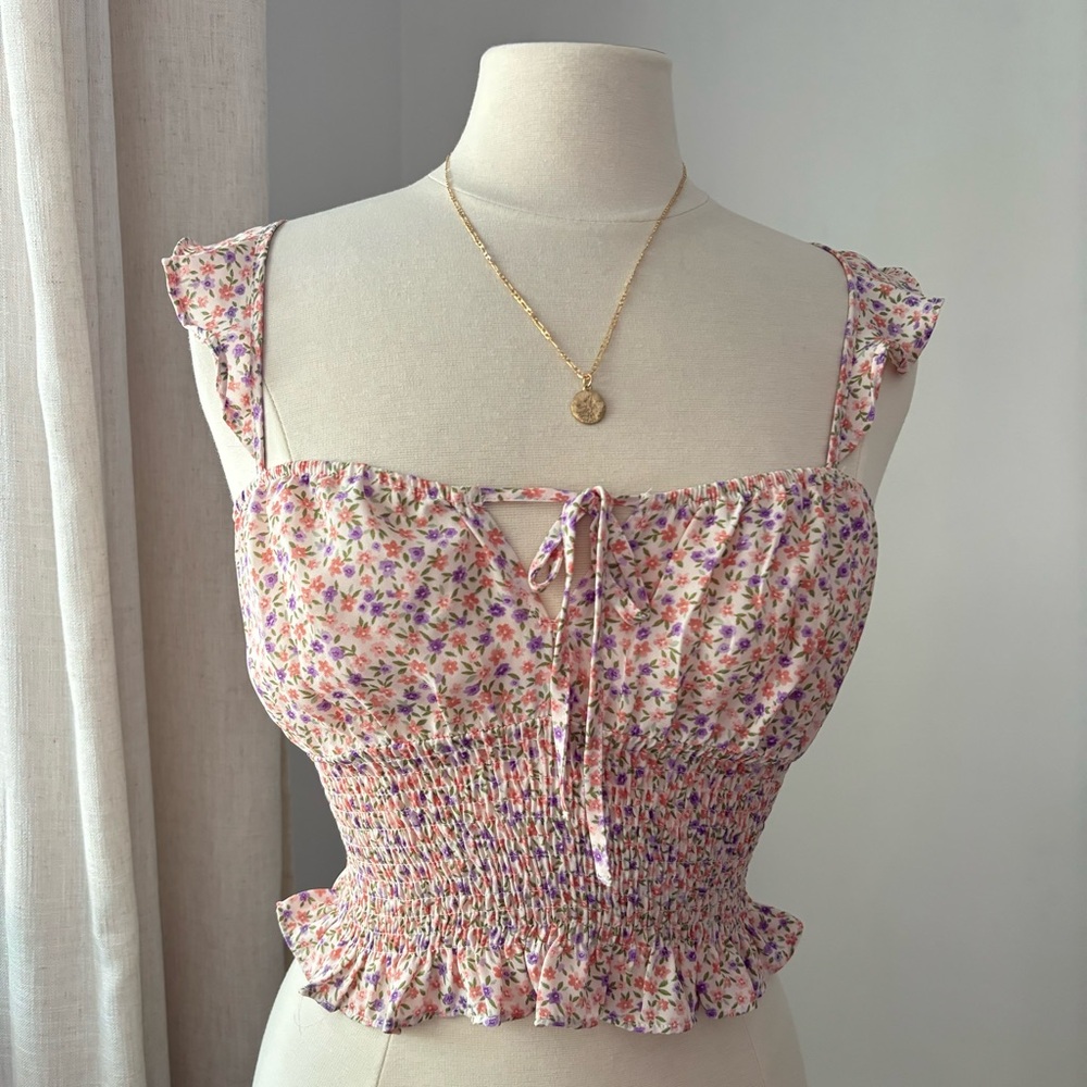 Floral Smocked Crop Top -Size M - Picture 2 of 5